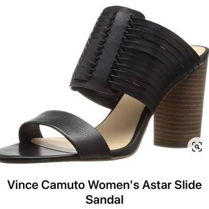 Vince Camuto, Astar woven leather block heel slide sandal in Black, Size 7.5
